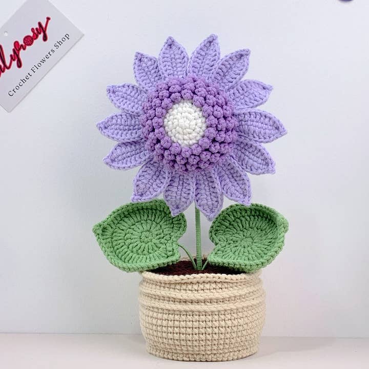 Lilyrosy(Duty free) - Wholesale Artificial Flowers - Crochet Sunflower plant pot, Handmade Valentine's Day gift6