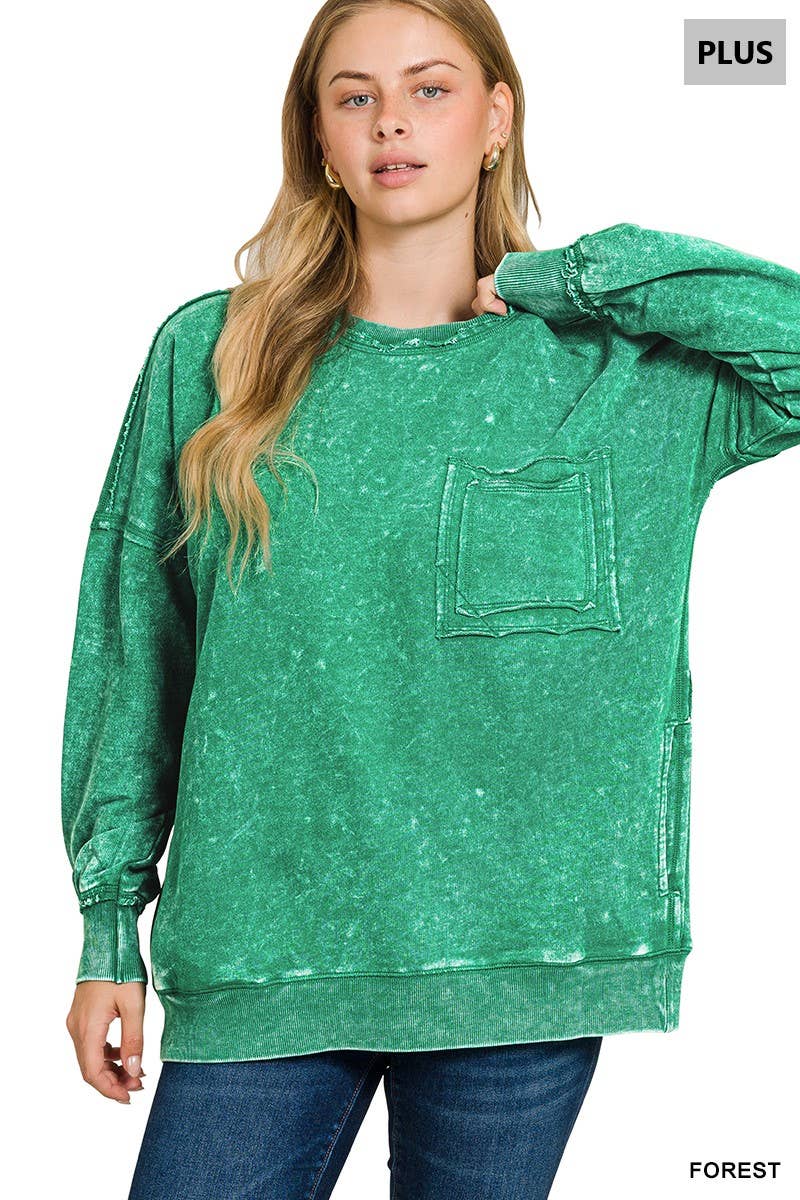 42POPS - Wholesale Sweatshirt - Women's - ', Plus French Terry Acid Wash Raw Edge Front Pocket7
