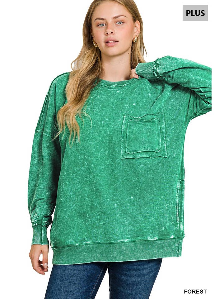 42POPS - Wholesale Sweatshirt - Women's - ', Plus French Terry Acid Wash Raw Edge Front Pocket7
