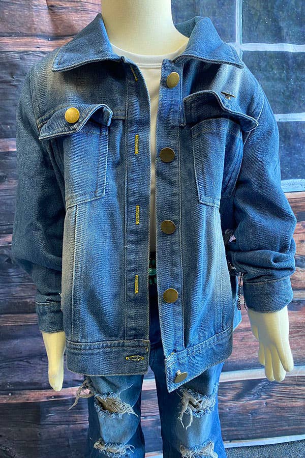 luluclothes - Wholesale Denim Jacket - Kids - DLH2551 Wash denim blue w/fringe & pocket girls denim jacket5