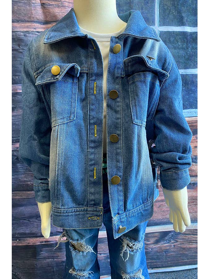 luluclothes - Wholesale Denim Jacket - Kids - DLH2551 Wash denim blue w/fringe & pocket girls denim jacket5