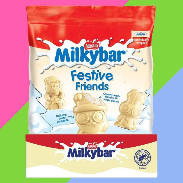 Gaffney's Sweets & Treats Wholesale - Wholesale Chocolate - Milkybar Festive Friends White Chocolate Sharing Bag 12x57g1