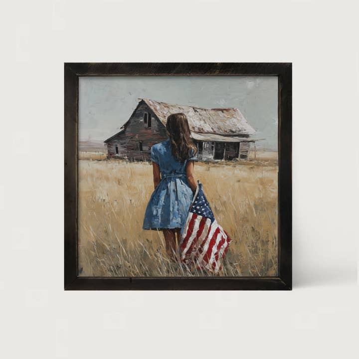 Child With Flag - Girl in Blue Dress for wholesale by ginger blue