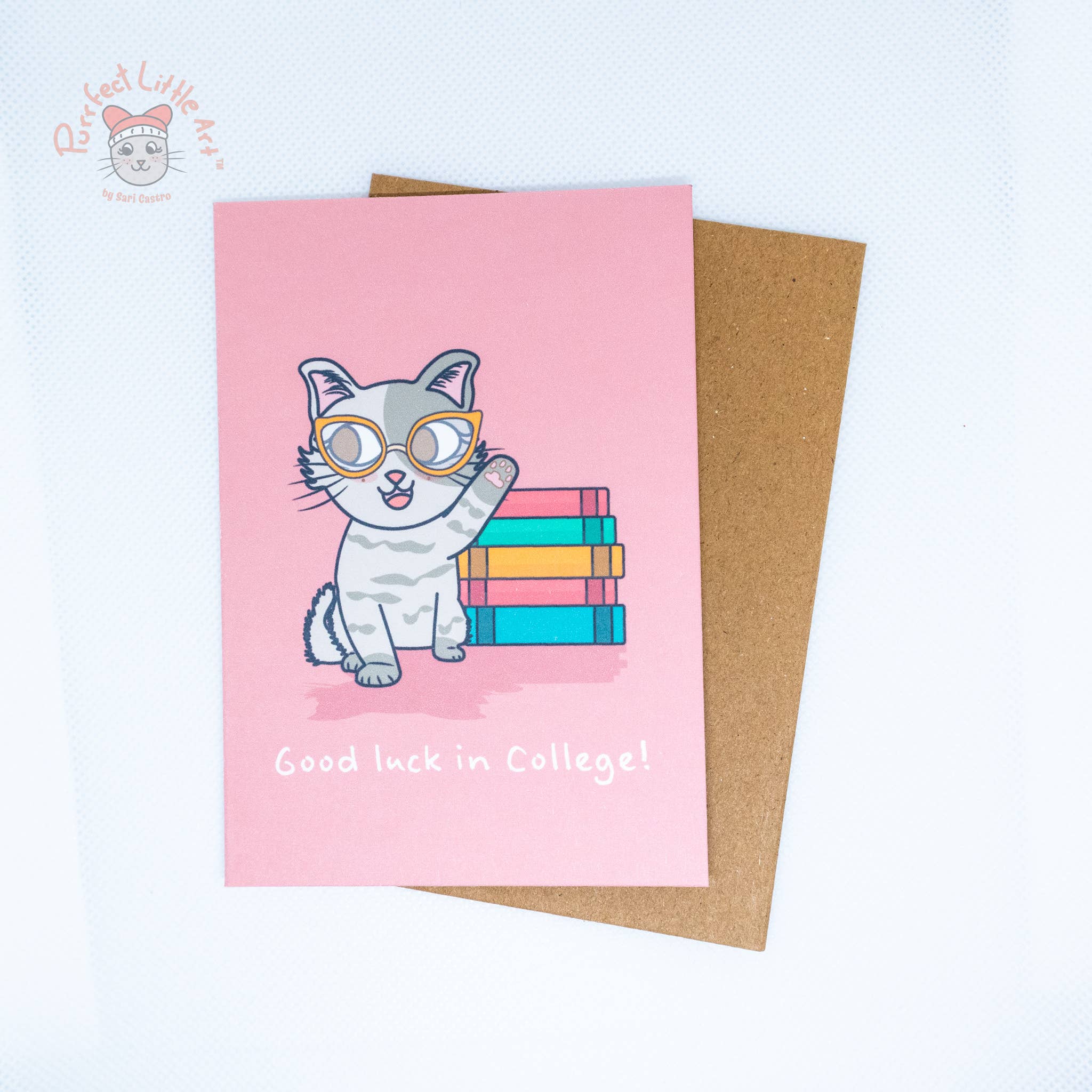 Purrfect Little Art - Wholesale Good Luck Card - Good Luck in College Cat Card | Colorful Kawaii | Cat Lover1