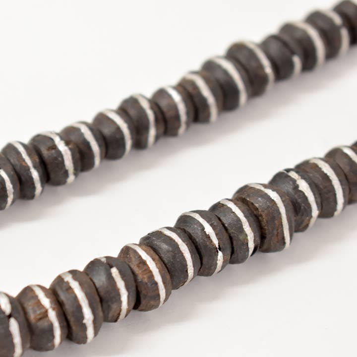 Africa Direct - Wholesale Beads - Ebony Wood Trade Beads with Inlaid Silver Stripe from Mali5