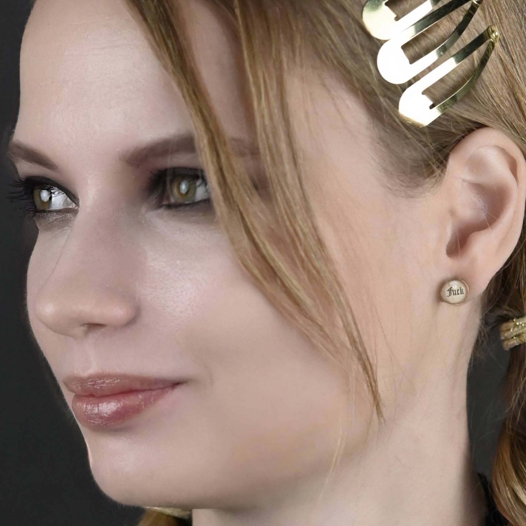 KBD Studio - Wholesale Stud/Post Earrings - Tiny Picture Studs (Gothic Font Fuck)3