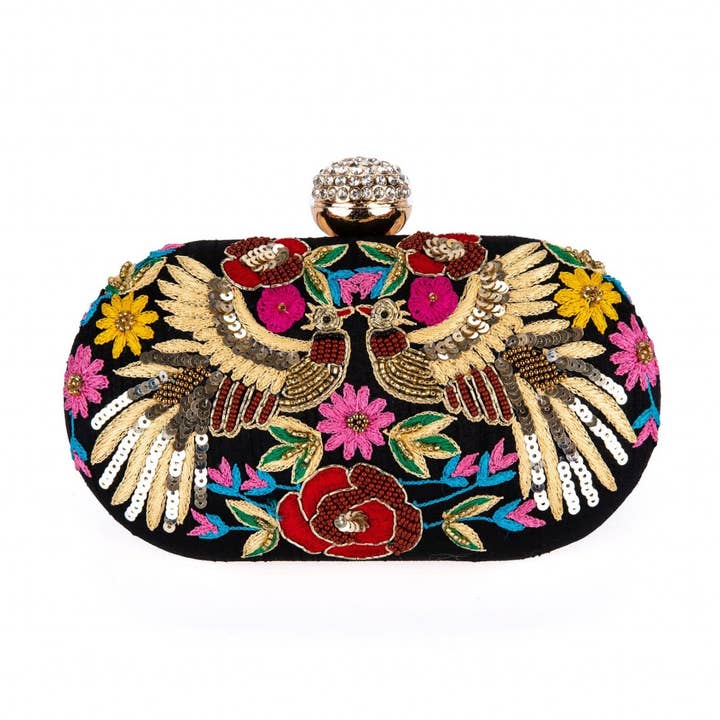 Pochette Amara in velluto con motivi ricamati a mano per la vendita all'ingrosso da parte di Samser Designs