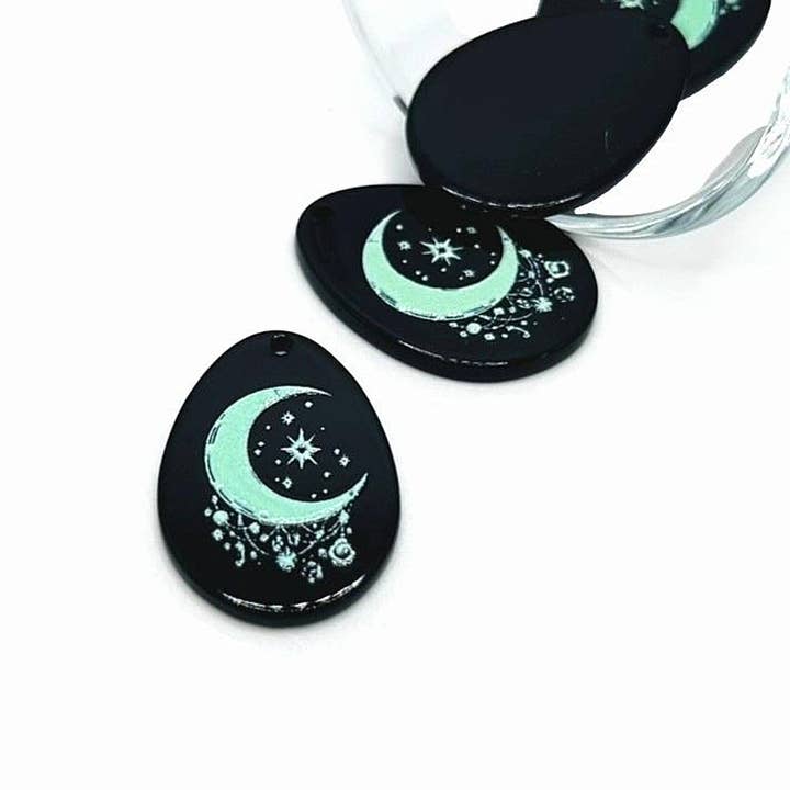 Black and Light Blue Dream Moon Teardrop Charms, 29x21mm for wholesale by Guerrilla Charm