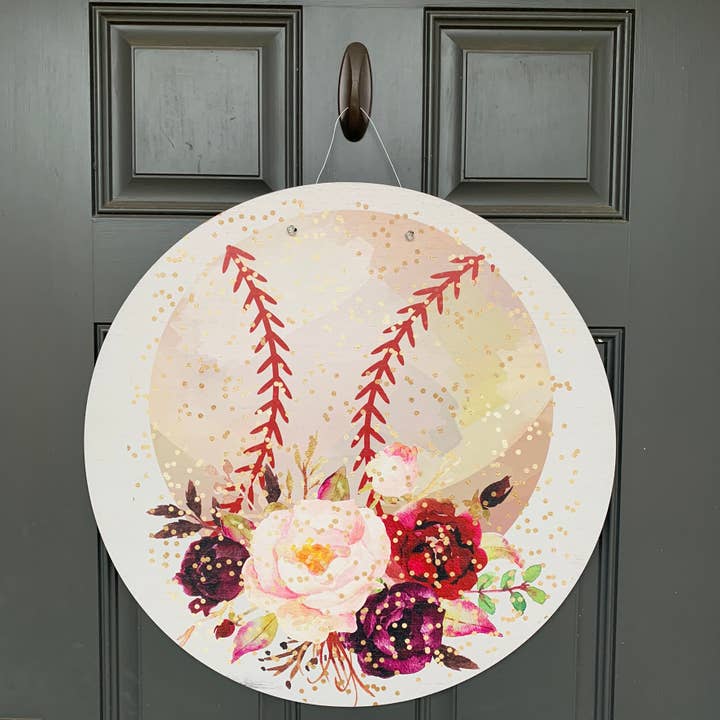 Baseball / Softball Floral Door Hanger 23" for wholesale by Birch and Boulder LLC