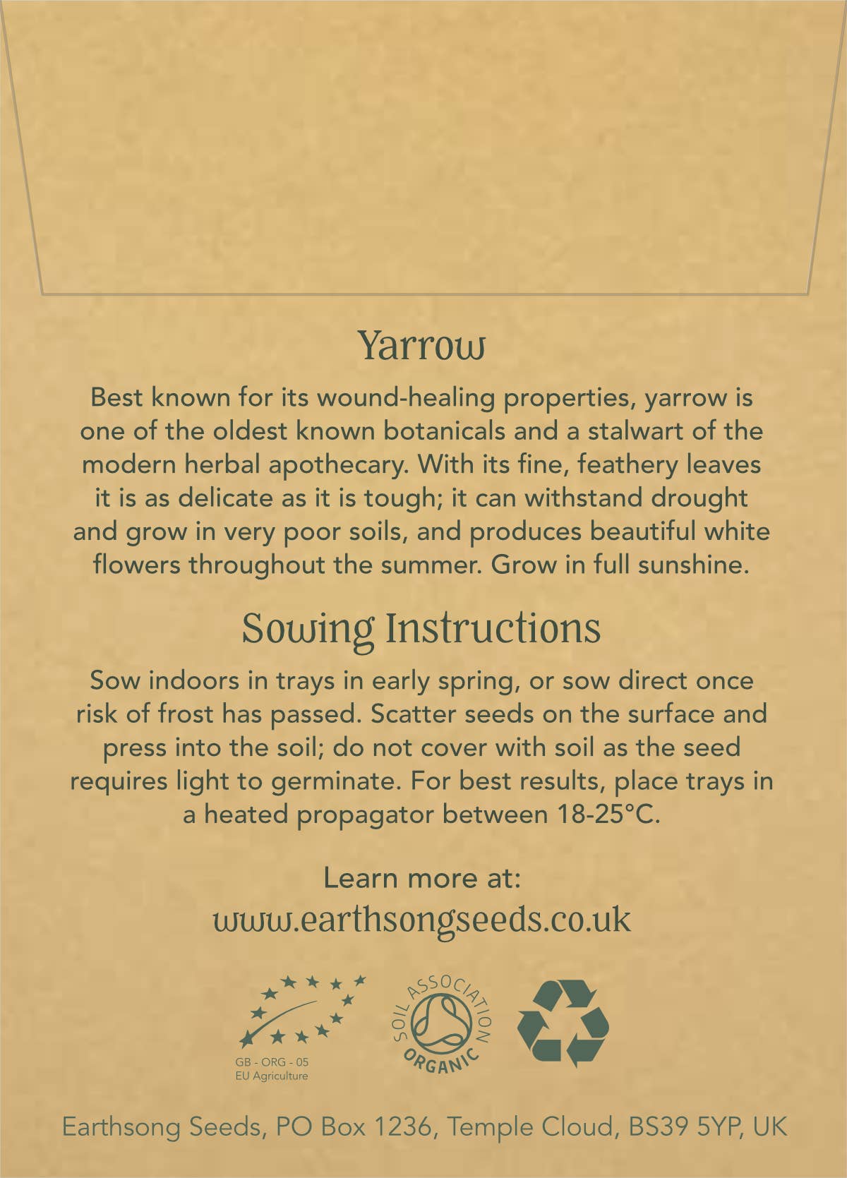 Earthsong Seeds – wholesale Plant seeds – Yarrow: Seed Pack - Organic3