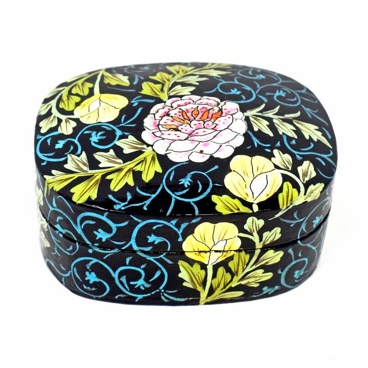 Handmålad kashmirisk rektangulär låda rosa blomma förpackning med 6 för wholesale av Fair to Trade Ltd