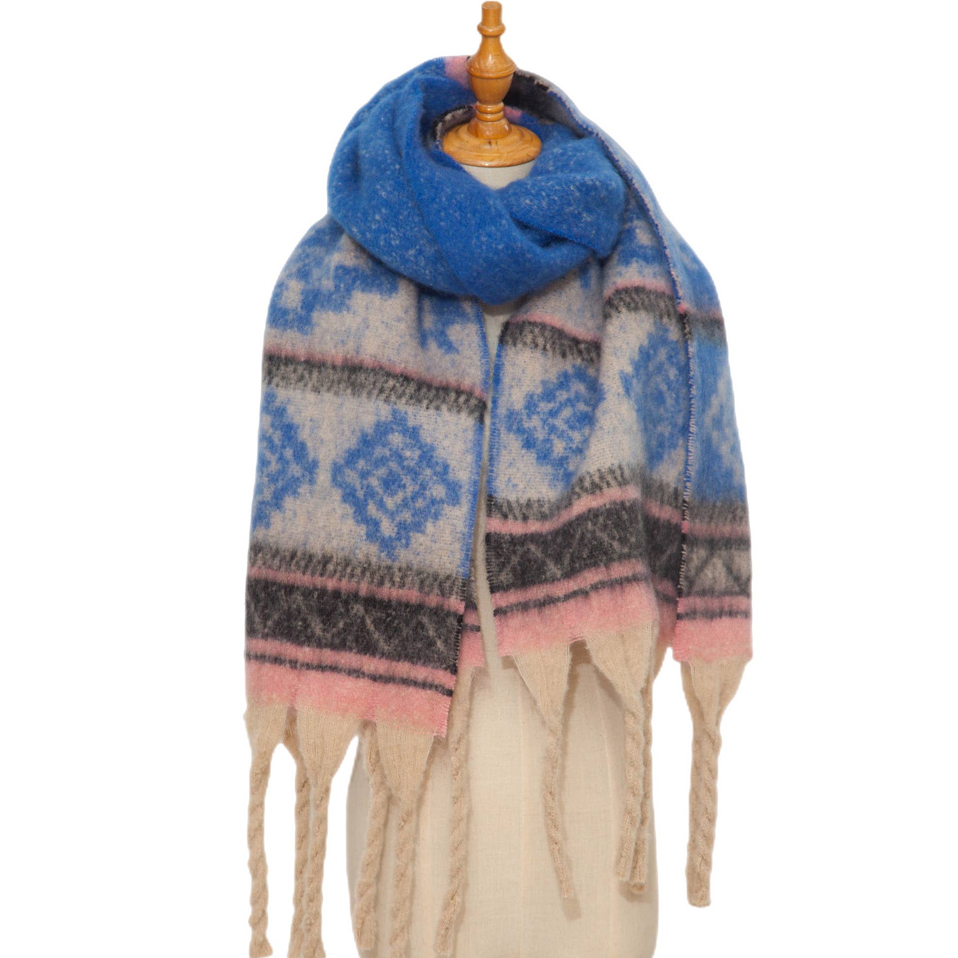 Adorro - Wholesale Scarf - Women's - Soft Chunky Western Fleece Scarf With Tassel (8 colors)0