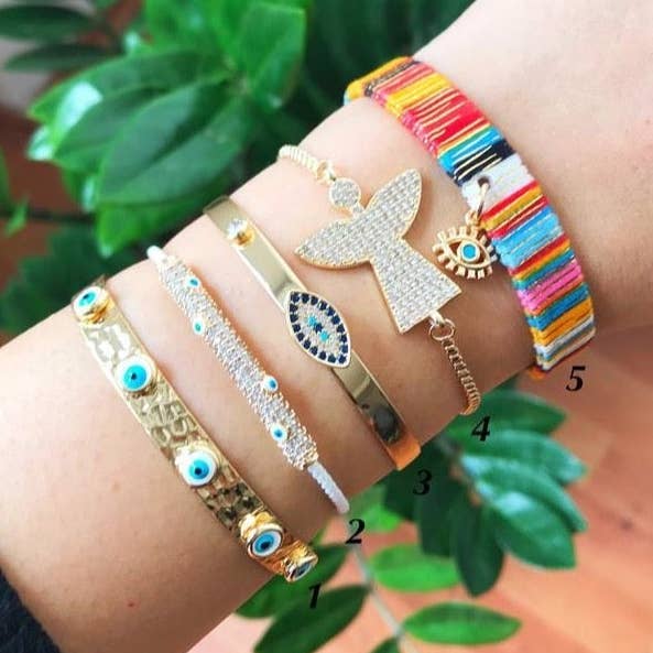 Gold Evil Eye Bracelet Set, Bangle Bracelet, Adjustable Bohemian Bracelet for wholesale by Evileyefavor