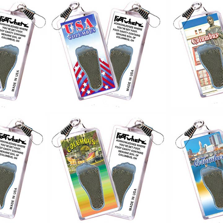 Columbus FootWhere® Souvenir Zipper-Pull. 72 pieces/ 6 assorted styles. for wholesale by FootWhere- USA Group, Inc.