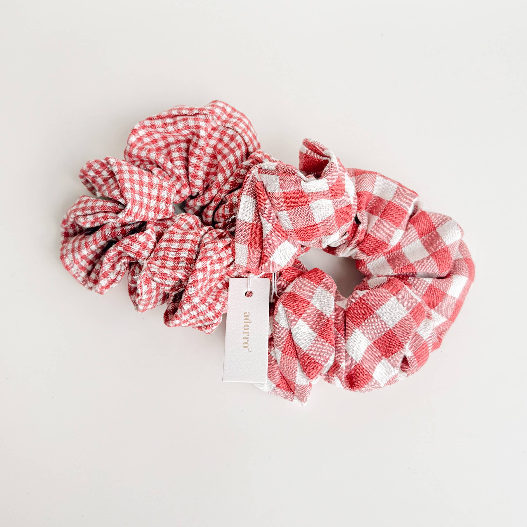 Adorro - Wholesale Scrunchie - Women's - Red Gingham Scrunchies (Set of 2)0