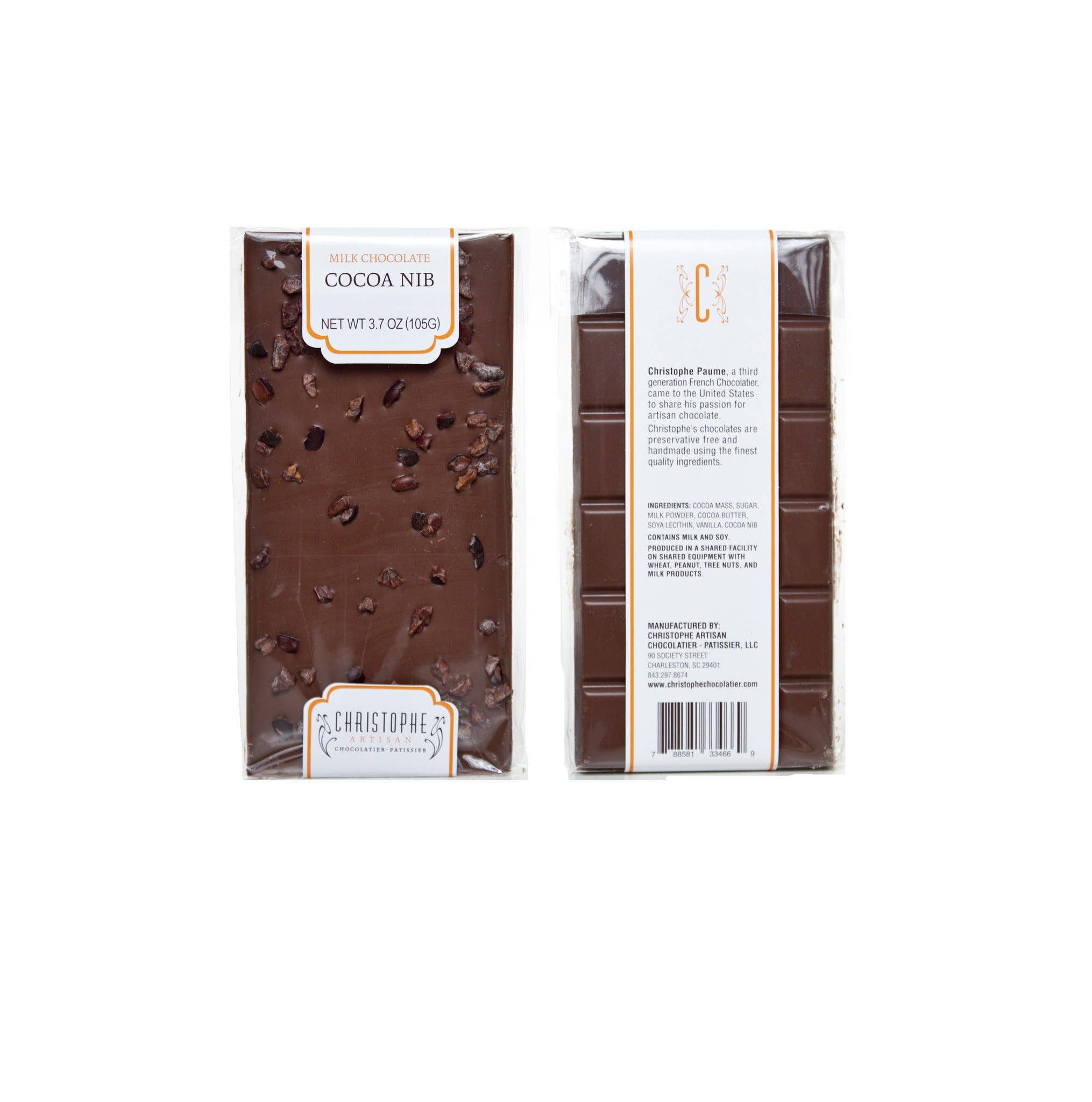 Christophe Artisan Chocolatier - Wholesale Chocolate Bar - Milk Chocolate Cocoa Nib Bar0