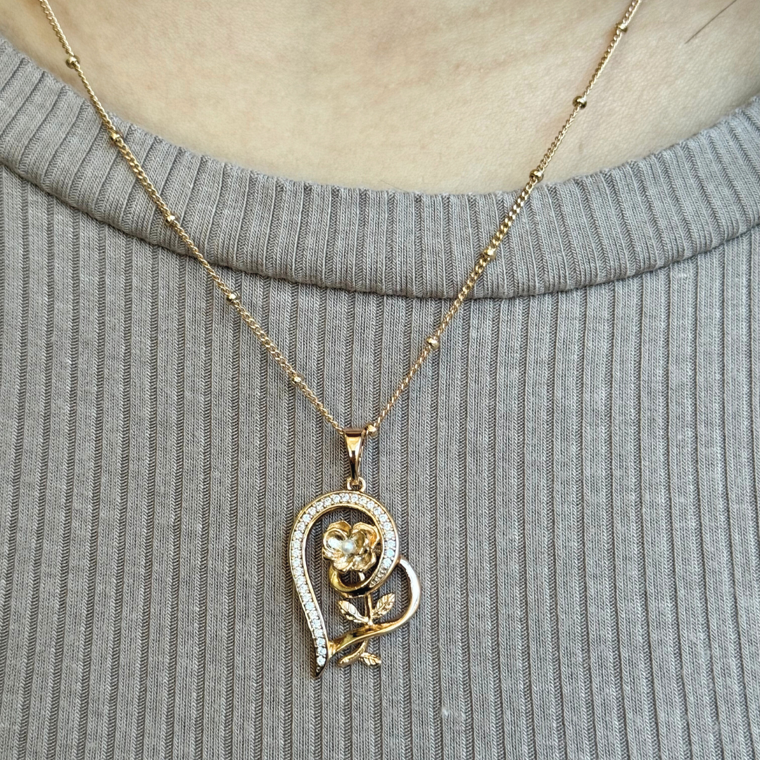 Harma – Colar pingente/pendente por atacado – Colar Coração Encantado e Rosa3