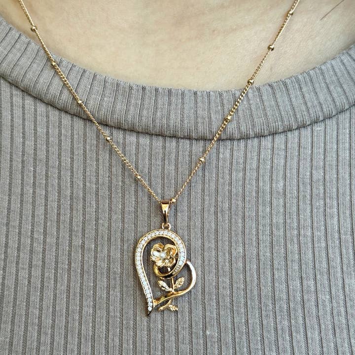 Harma – Colar pingente/pendente por atacado – Colar Coração Encantado e Rosa3