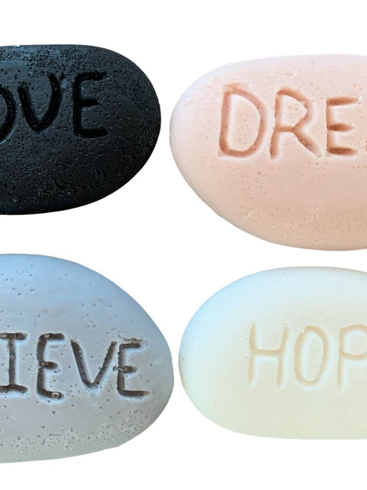 Rock Soap with sayings for wholesale by Plunk Soap and Candle Company
