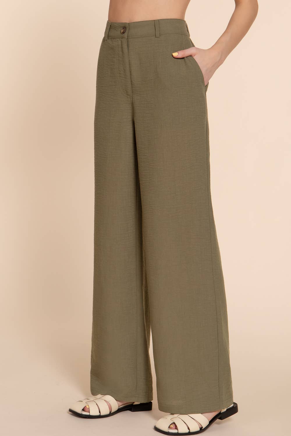 Active Basic | Active USA - Wholesale Pants - Women's - Straight Woven Linen Effect Long Pants0