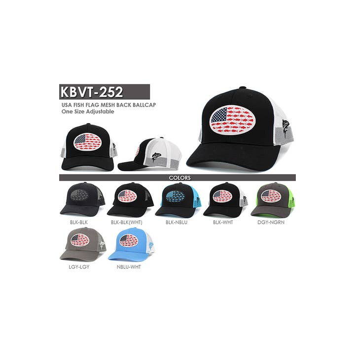 Hana - Wholesale Trucker Hat - Women's - USA Fish Flag Mesh Back American Flag Baseball Cap