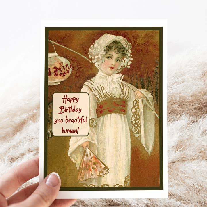 Cheerful Whimsies - Wholesale Birthday Card - Greeting Card. Happy Birthday You Beautiful Human. Vintage.4