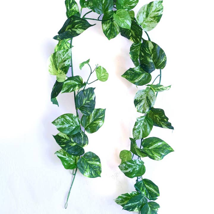 ES Essentials - Wholesale Bunting/Garland - Pothos Leaf Real Touch Garland 66" Marble0