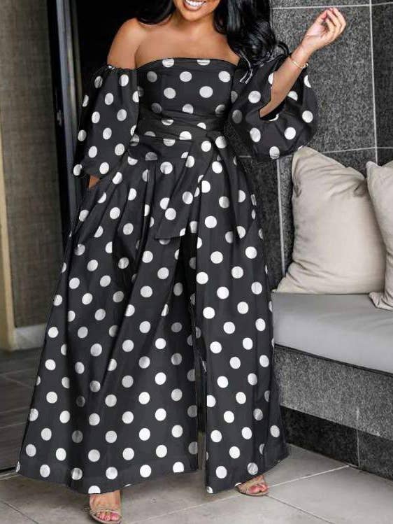 off shoulder lantern sleeve wide leg jumpsuit for wholesale by Flarix