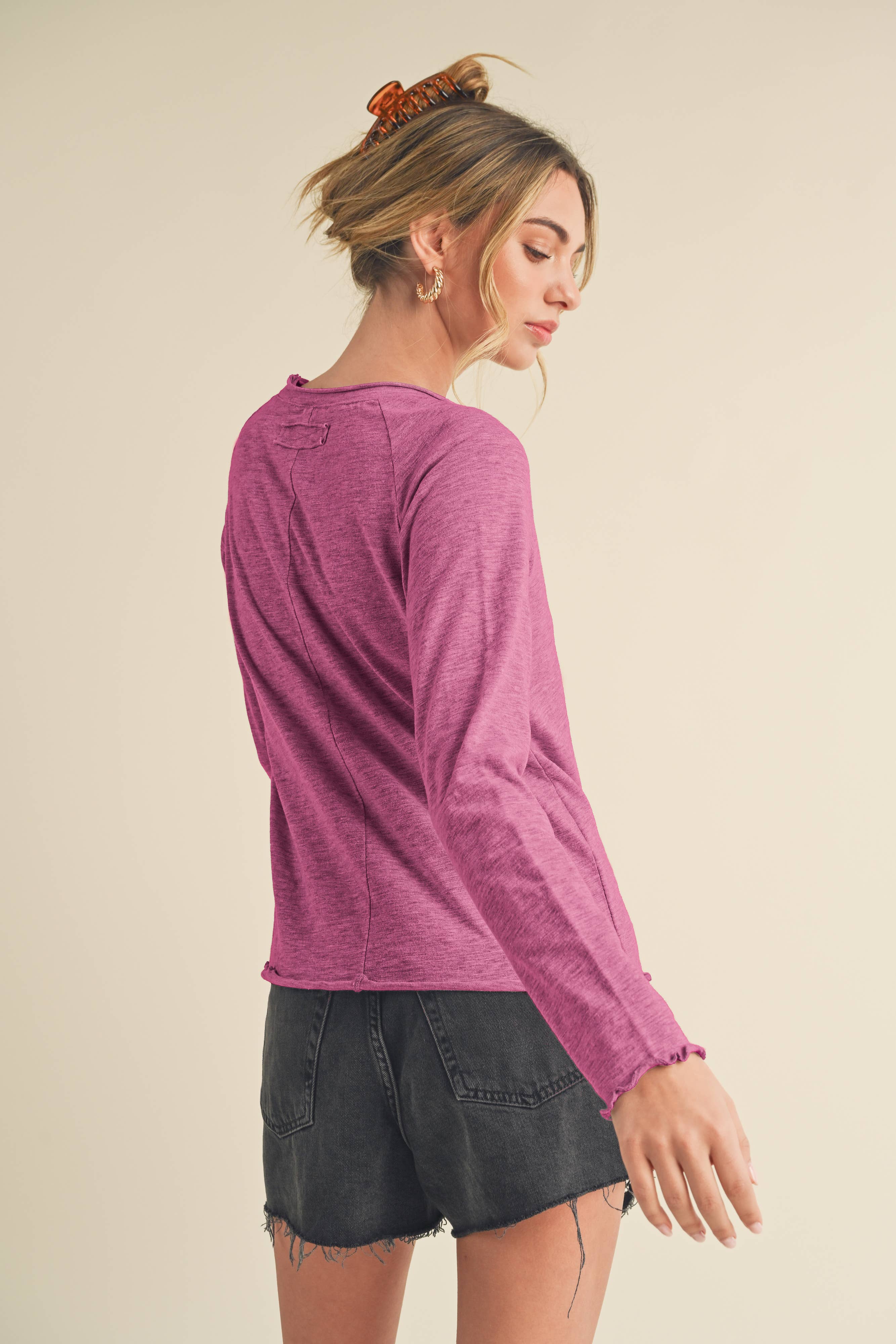 AEMI + CO - Wholesale Knit Top - Women's - 8288DN Gwen Baby Long Sleeve Top 544