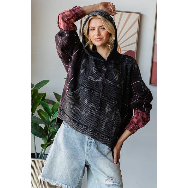 Oli&Hali – Engroshandel Hoodie – Kvinder – VASKET STOFMIXET HÆTTETERNET PULLOVER-TOP1