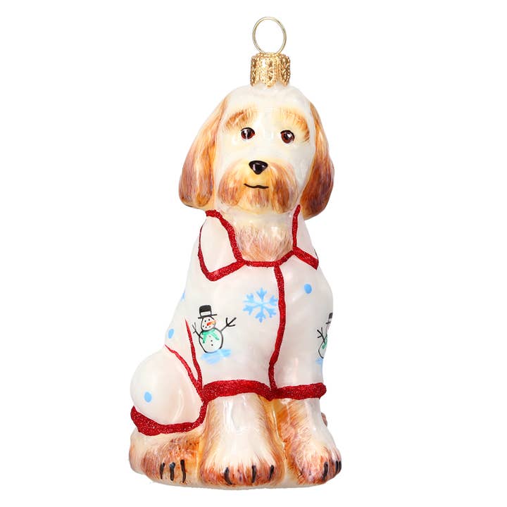 Goldendoodle in kerstpyjama's voor wholesale door Joy To The World Collectibles