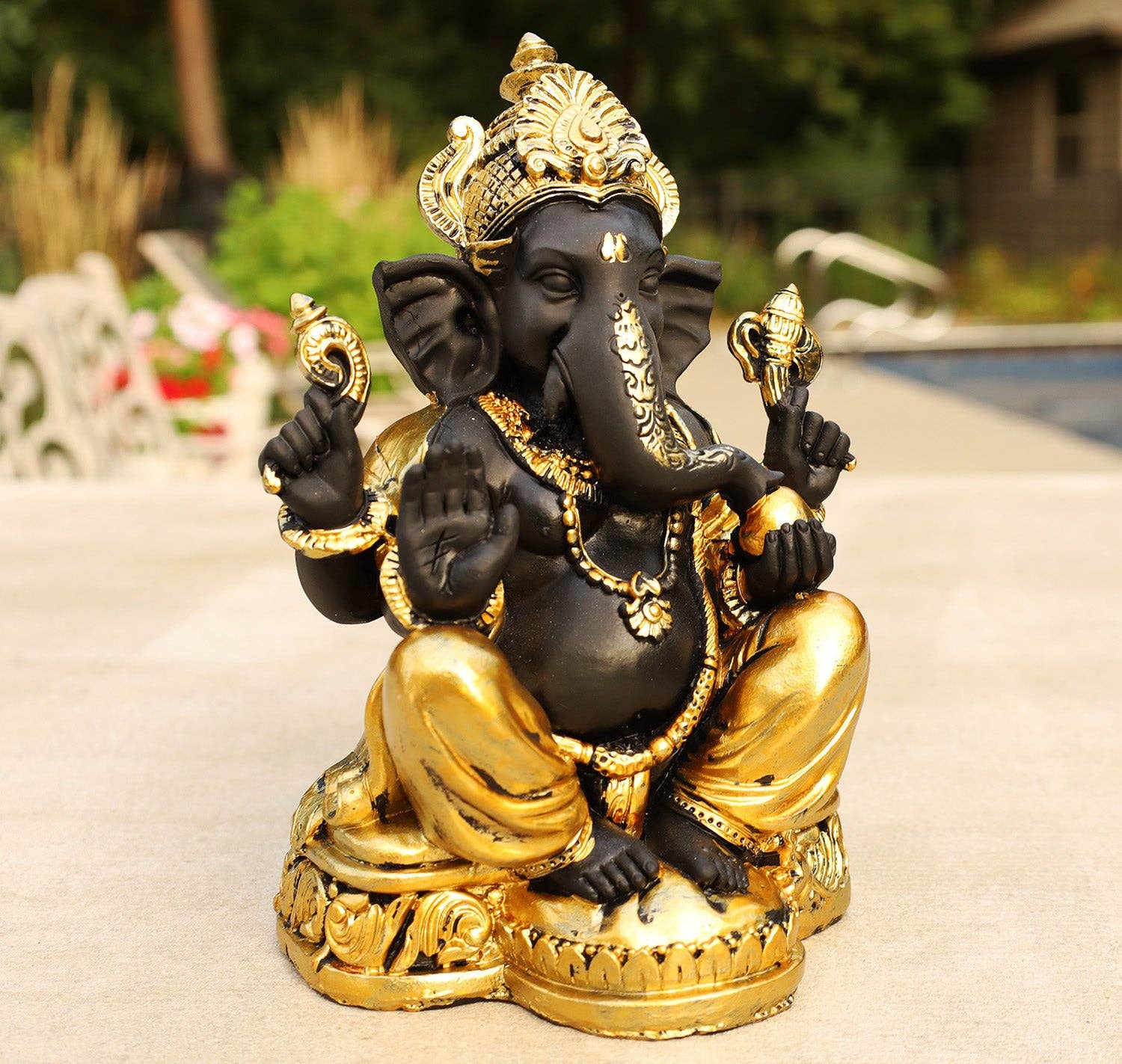 Lungta Imports - Vendita all'ingrosso Scultura - Statua di Ganesh Ganesha Elefante indù Dio del successo in resina colata a freddo finitura oro6