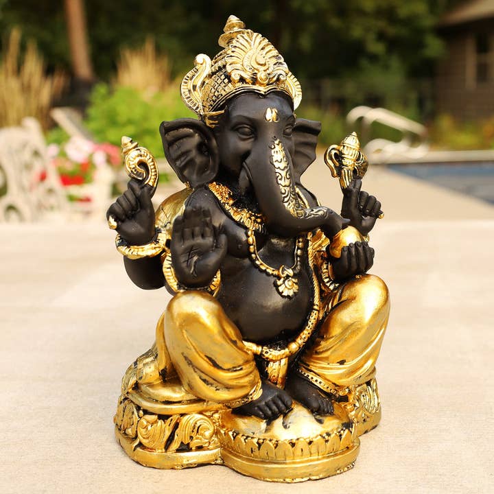 Lungta Imports - Vendita all'ingrosso Scultura - Statua di Ganesh Ganesha Elefante indù Dio del successo in resina colata a freddo finitura oro6