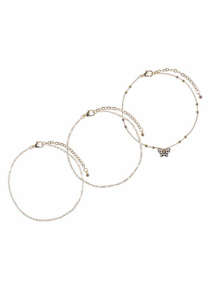 Butterfly Metal Chain 3 Pc Bracelet Set for wholesale by CC Wholesale Clothing