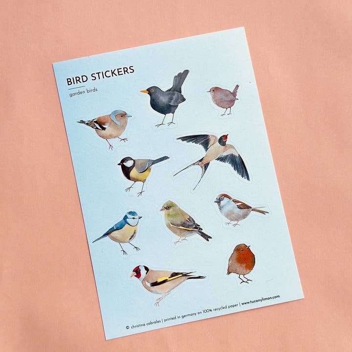 Trädgårdsfågelklistermärken utan PVC, gjorda av återvunnet papper för wholesale av tucán y limón