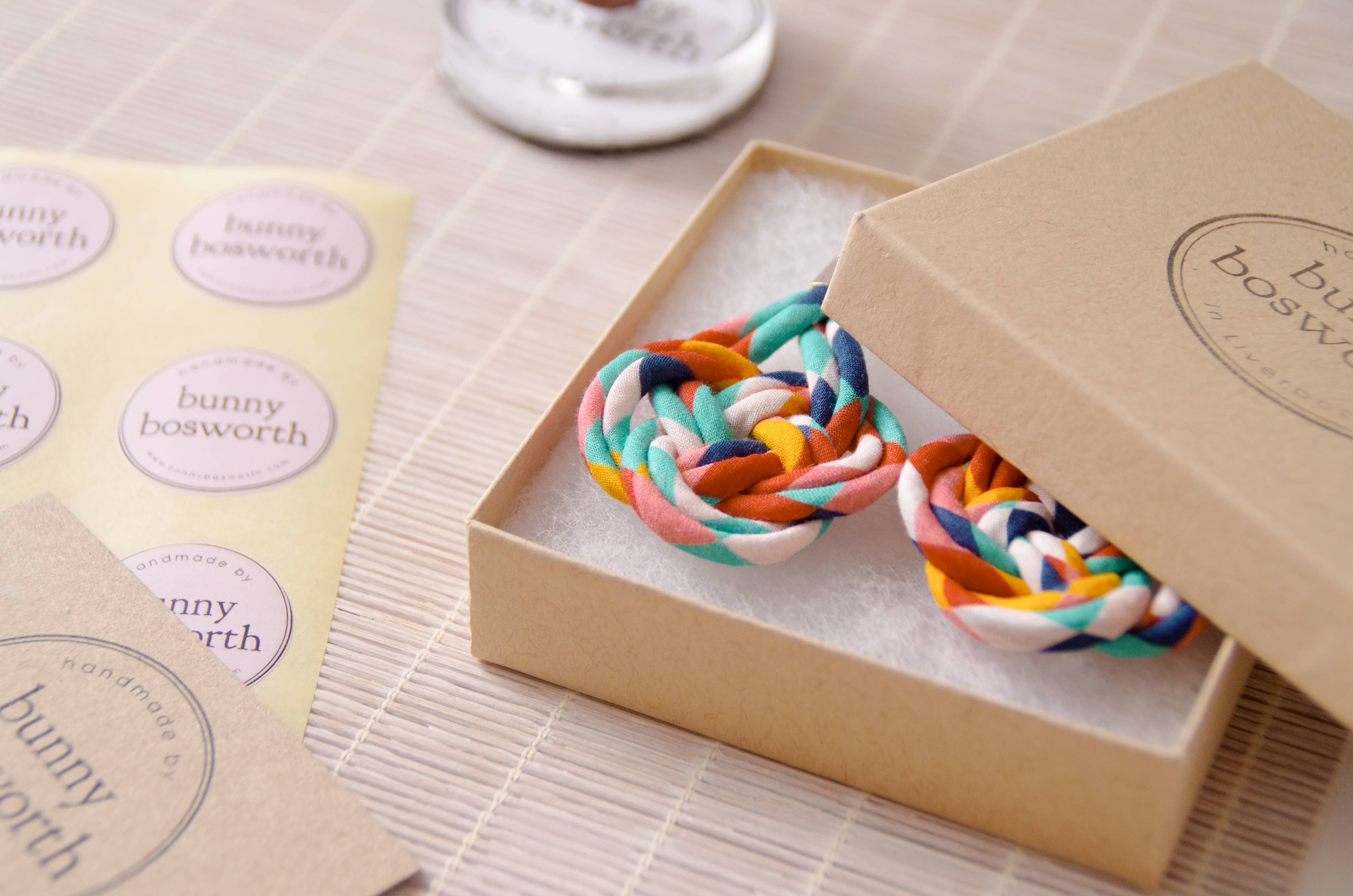 Bunny Bosworth – wholesale Dangle earrings – Large Colourful Fabric Knot Earrings - Fairground Follies15