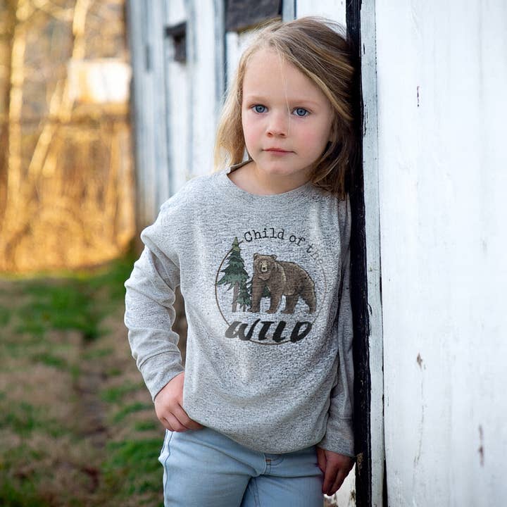 "Child of the wild" Woodland Bear Toddler Boy Clothes Kids for wholesale by Barefoot Baby