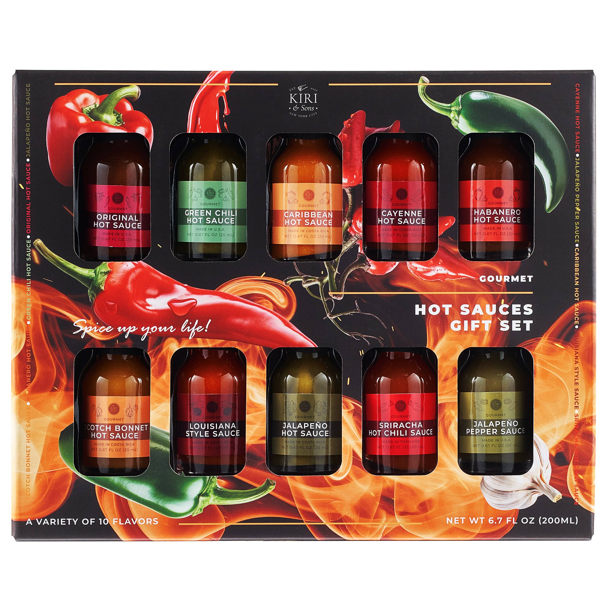 The Wine Savant /  Khen Glassware - Vente Sauces piquantes - Coffret cadeau de 10 échantillons de sauce piquante Gourmet2