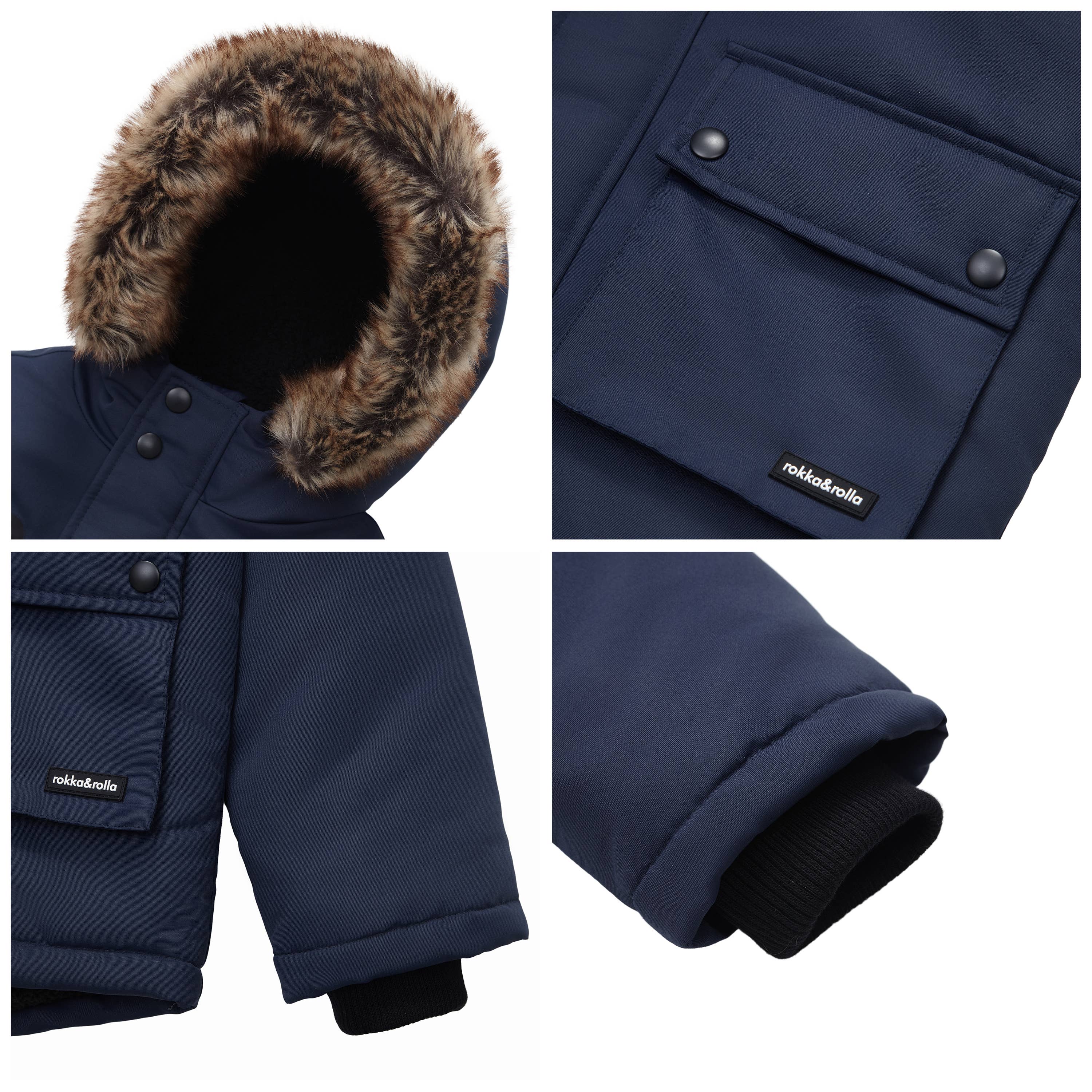 Rokka & Rolla - Wholesale Parka - Kids - Boys' Winter Coat with Faux Fur Hood Parka Jacket8