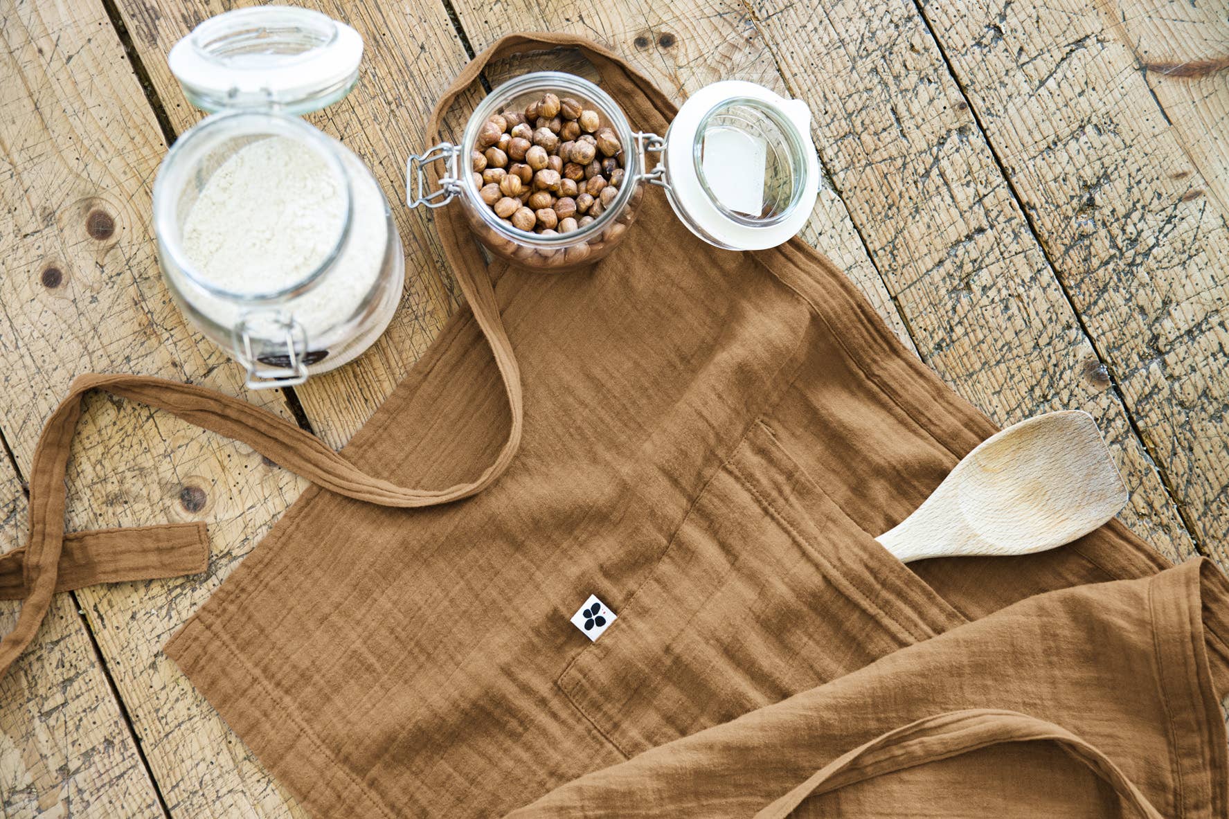 L'effet Papillon - Wholesale Apron - GAÏA Camel cotton gauze waiter apron 45 x 80 cm1