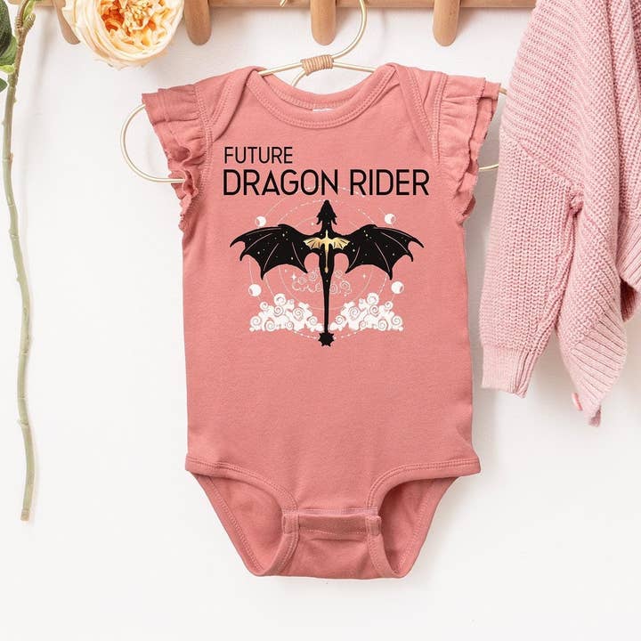 Future Dragon Rider Ruffles Baby Onesie© for wholesale by Keen Bee Studio