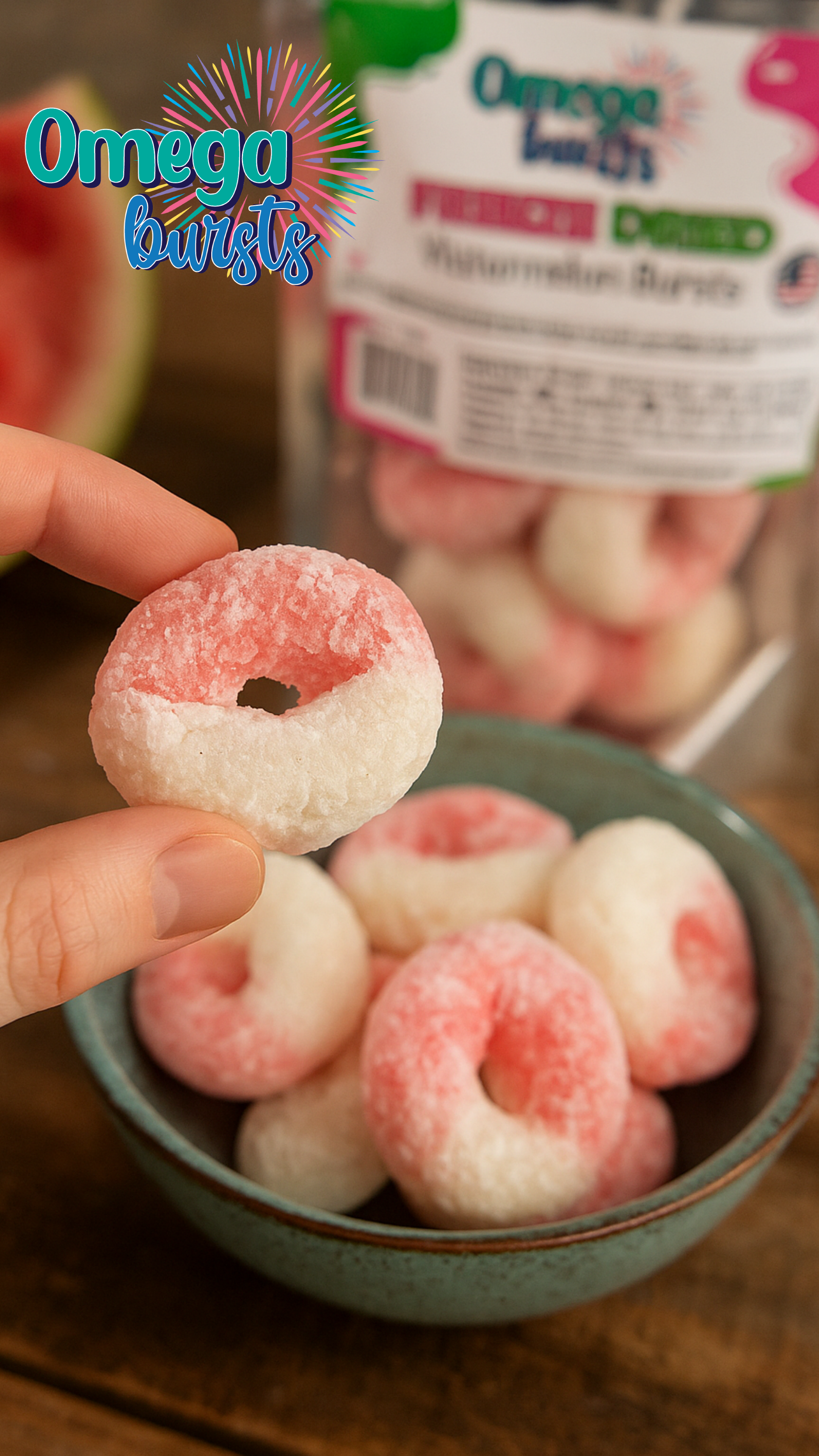 Omega Bursts – wholesale Boiled sweets – Omega Bursts Freeze Dried Candies – Watermelon Bursts (1.5 oz) | Sweet, Crunchy, and Juicy Flavor Pop2