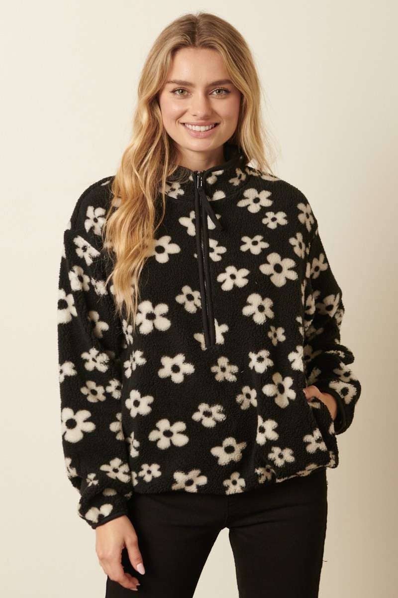 mittoshop - Vente Sweat-shirt – femme - PULL ZIPPÉ EN FOURRURE À MOTIF FLORAL13