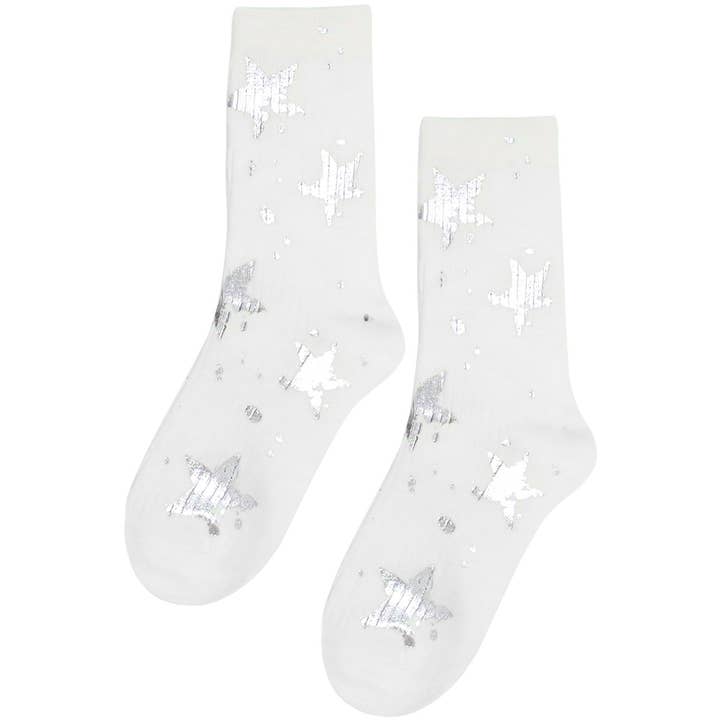 WHITE METALLIC STAR SOCKS for wholesale on Faire