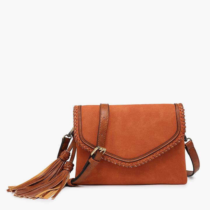 Jen & Co. - Wholesale Crossbody Bag - Women's - M1802SDE Sloane Suede Flapover Whipstitch Crossbody