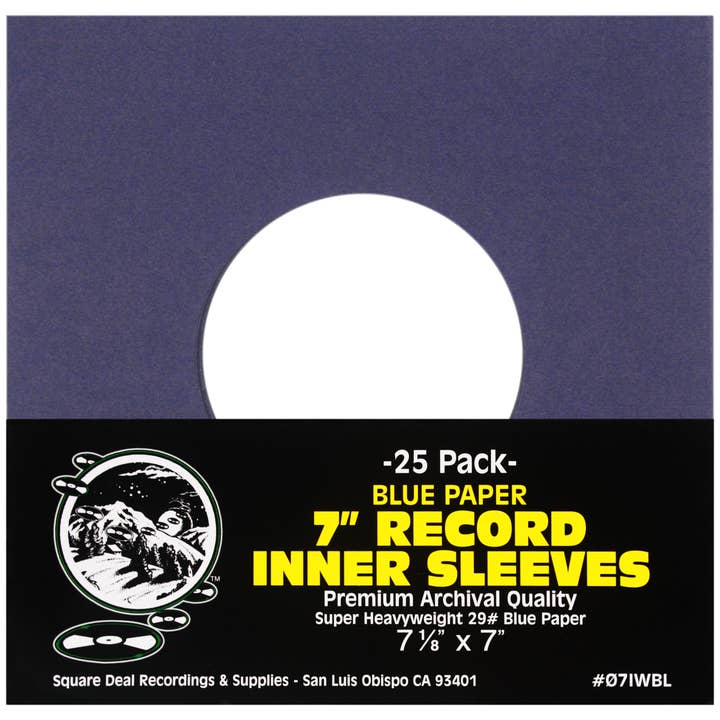7" Blue Record Inner Sleeves - Super Heavyweight - W/ Hole for wholesale by Square Deal Recordings & Supplies