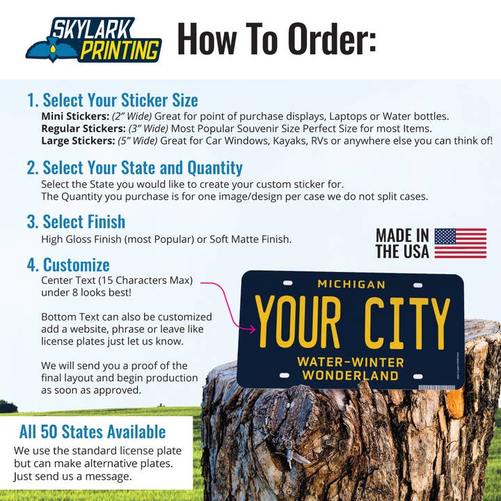 Skylark Printing - Wholesale Sticker - State License Plate Souvenir Sticker with Your City, Text3