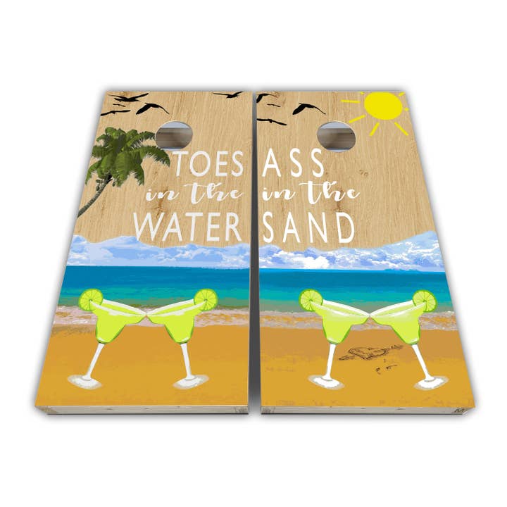 Pellicole per cornhole da spiaggia Toes In The Water - Pellicole Cornhole - Pellicole per cornhole - Pellicola in vinile - Set laminato per la vendita all'ingrosso da parte di Cornhole Stop, LLC