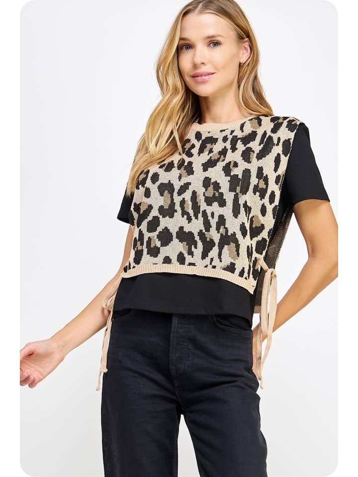 Strut & Bolt - Vente Chemisier – femme - T-shirt en tricot contrasté en tricot léopard8