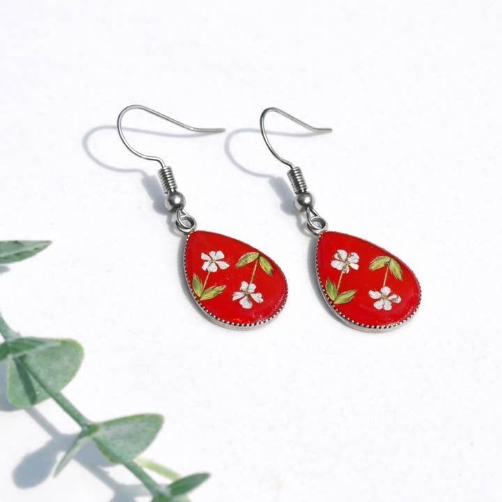 Pressed Flower Sm. Teardrop Earrings for wholesale by My Beverly Jewelry